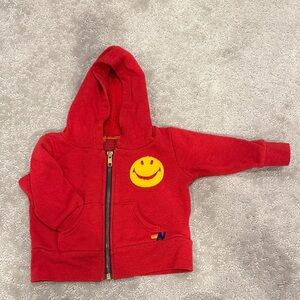 Aviator Nation Red Kids Zip Up Hoodie with Smiley Face